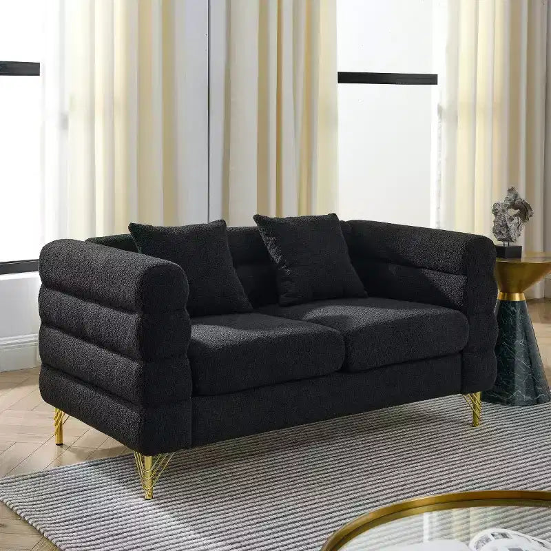 60 Modern Teddy Deep Seat Loveseat Sofa with Gold Metal Legs, Oversized 2-Seater Cloud Sofa for Small Living Room or Apartment-Panipeachy