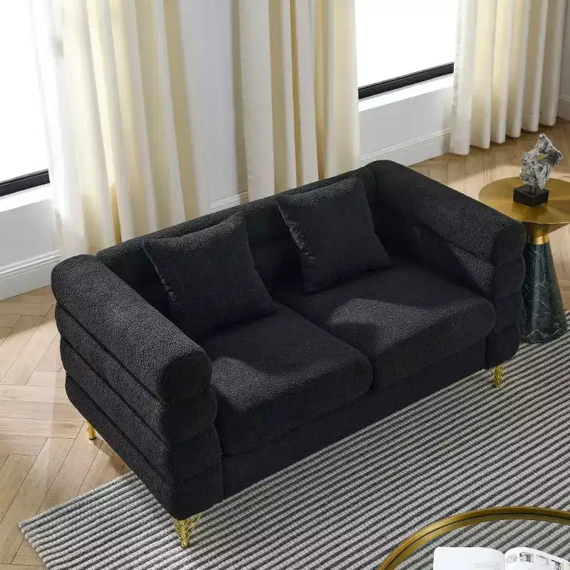 60 Modern Teddy Deep Seat Loveseat Sofa with Gold Metal Legs, Oversized 2-Seater Cloud Sofa for Small Living Room or Apartment-Panipeachy