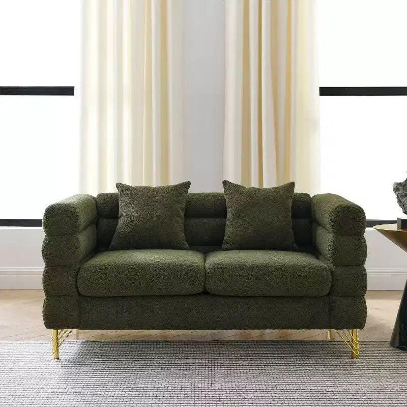 60 Modern Teddy Deep Seat Loveseat Sofa with Gold Metal Legs, Oversized 2-Seater Cloud Sofa for Small Living Room or Apartment-Panipeachy