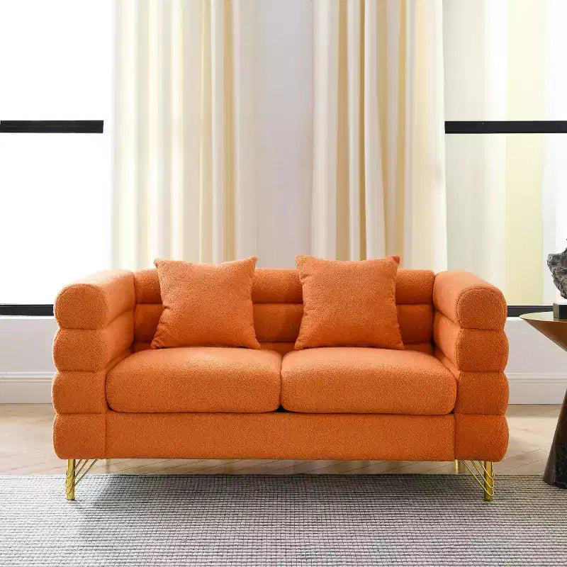 60 Modern Teddy Deep Seat Loveseat Sofa with Gold Metal Legs, Oversized 2-Seater Cloud Sofa for Small Living Room or Apartment-Panipeachy