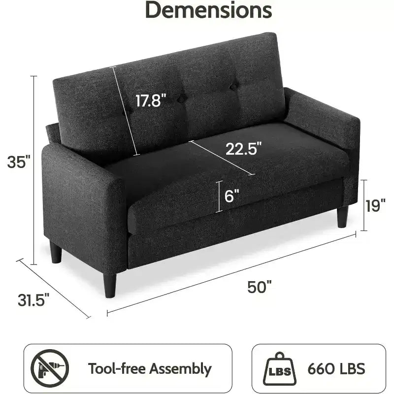 Dyonery 50 Small Corduroy Loveseat Sofa with Extra-Deep Seat and Tool-Free Assembly