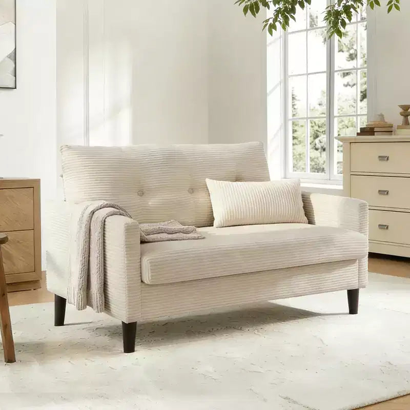 Dyonery 50 Small Corduroy Loveseat Sofa with Extra-Deep Seat and Tool-Free Assembly