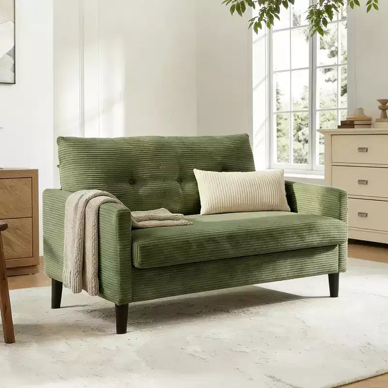Dyonery 50 Small Corduroy Loveseat Sofa with Extra-Deep Seat and Tool-Free Assembly