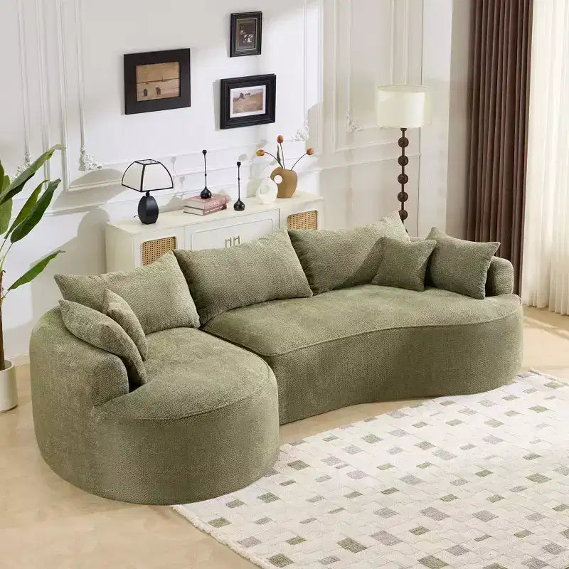 GDFStudio Luminara 124.5 Modern Curved Compression Chenille Sofa with 7 Pillows