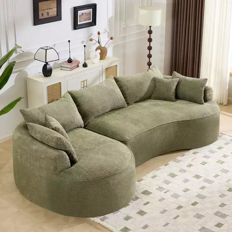 GDFStudio Luminara 124.5 Modern Curved Compression Chenille Sofa with 7 Pillows