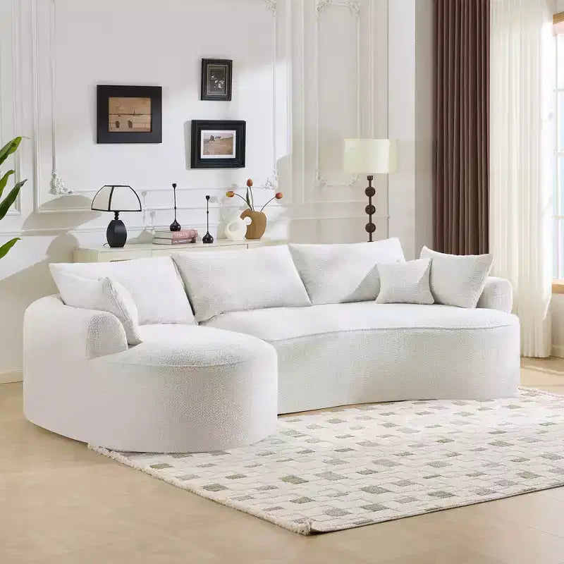 GDFStudio Luminara 124.5 Modern Curved Compression Chenille Sofa with 7 Pillows