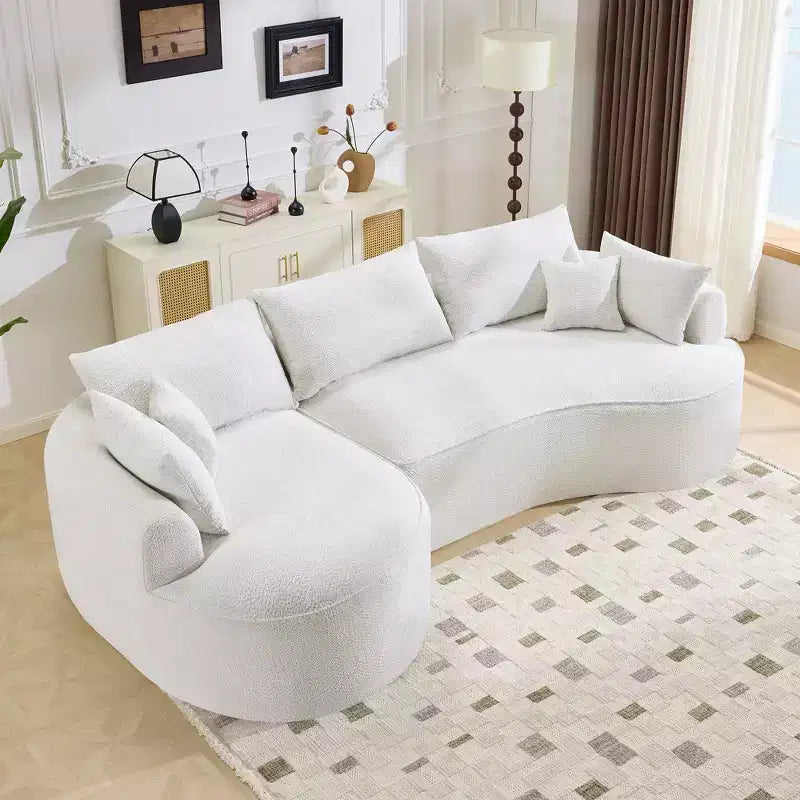 GDFStudio Luminara 124.5 Modern Curved Compression Chenille Sofa with 7 Pillows