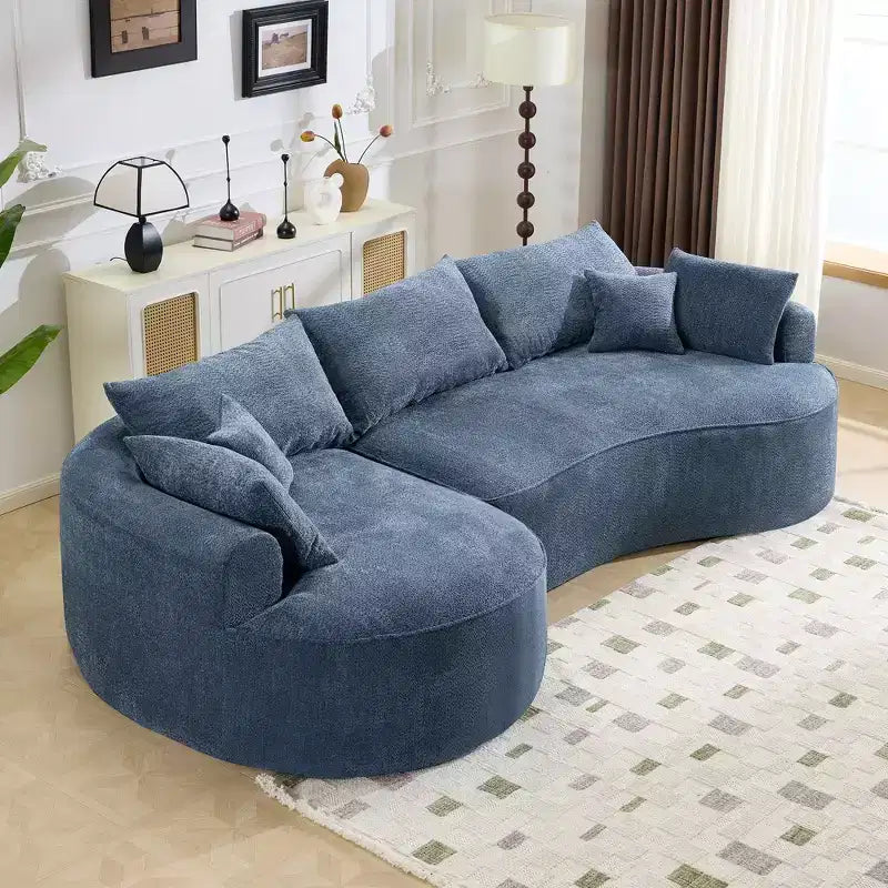 GDFStudio Luminara 124.5 Modern Curved Compression Chenille Sofa with 7 Pillows