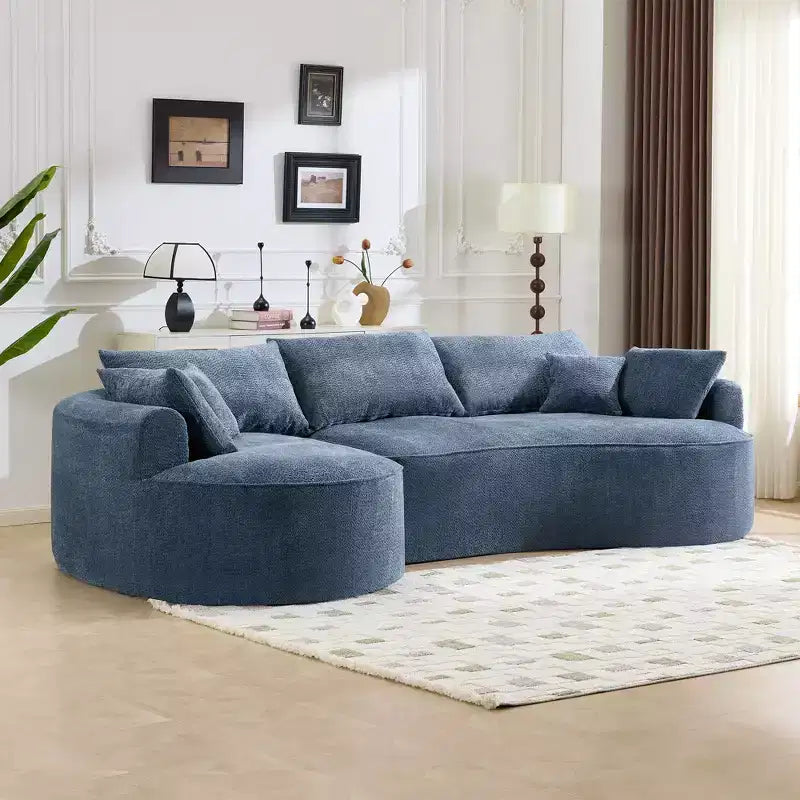 GDFStudio Luminara 124.5 Modern Curved Compression Chenille Sofa with 7 Pillows
