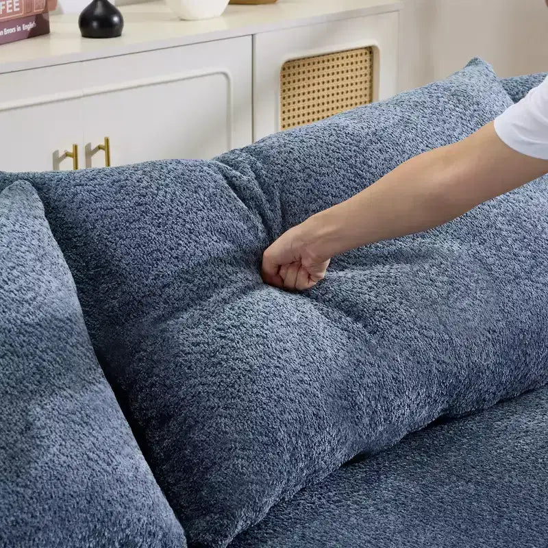 GDFStudio Luminara 124.5 Modern Curved Compression Chenille Sofa with 7 Pillows