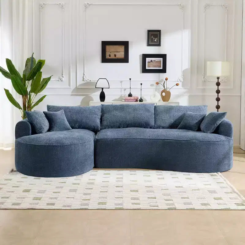 GDFStudio Luminara 124.5 Modern Curved Compression Chenille Sofa with 7 Pillows