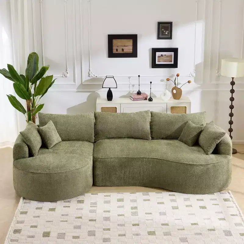 GDFStudio Luminara 124.5 Modern Curved Compression Chenille Sofa with 7 Pillows