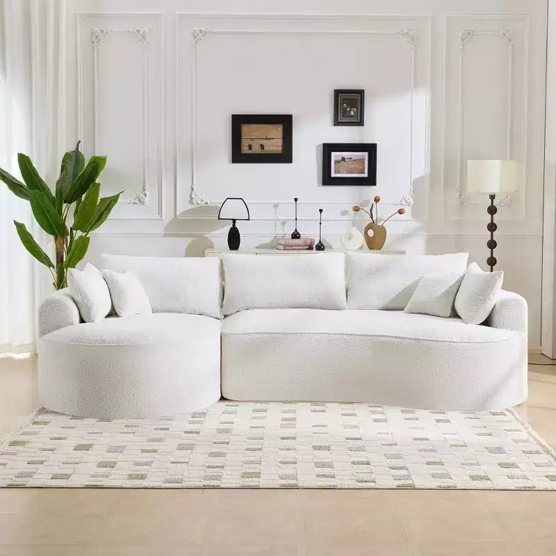 GDFStudio Luminara 124.5 Modern Curved Compression Chenille Sofa with 7 Pillows